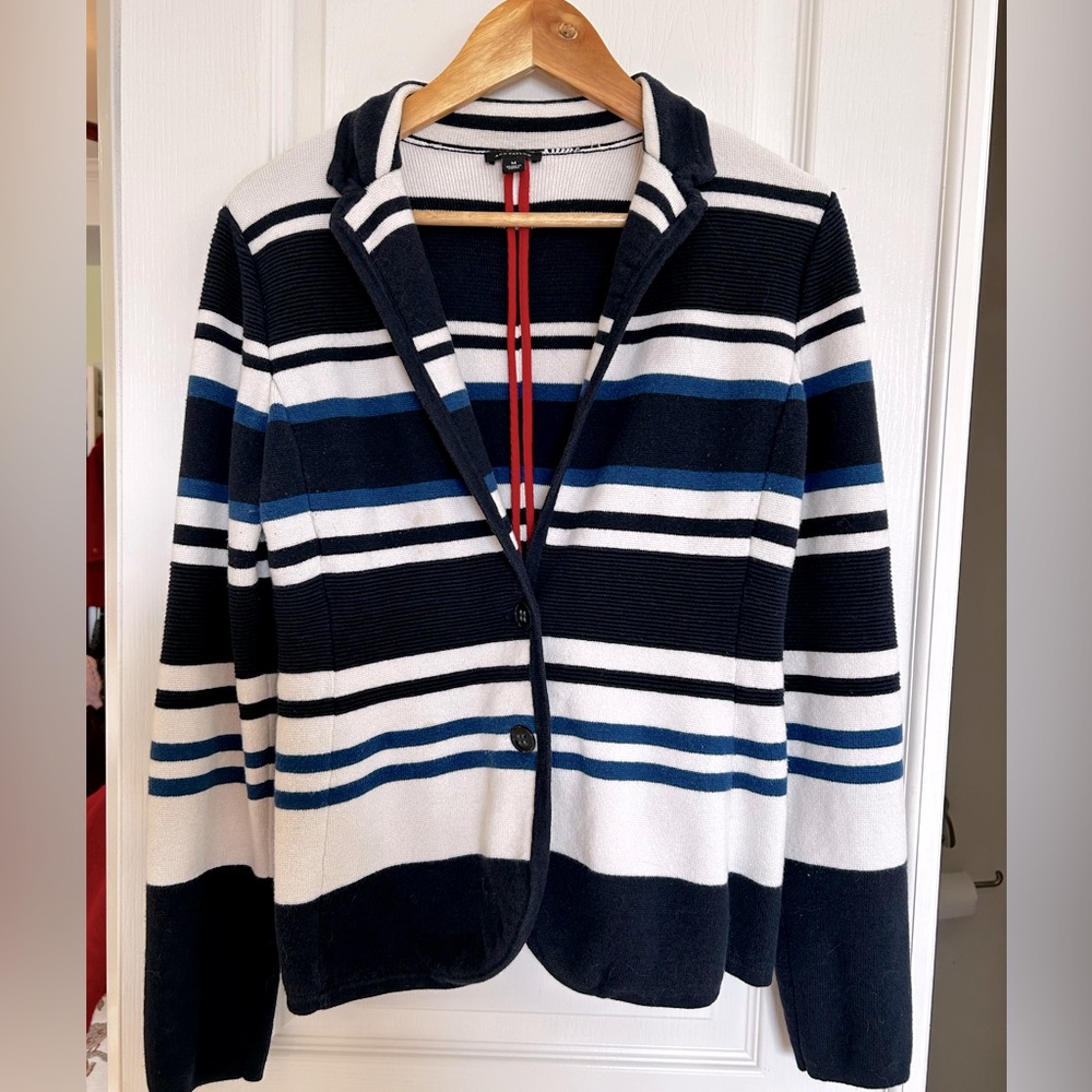 Ann Taylor Navy and white striped cardigan Size M